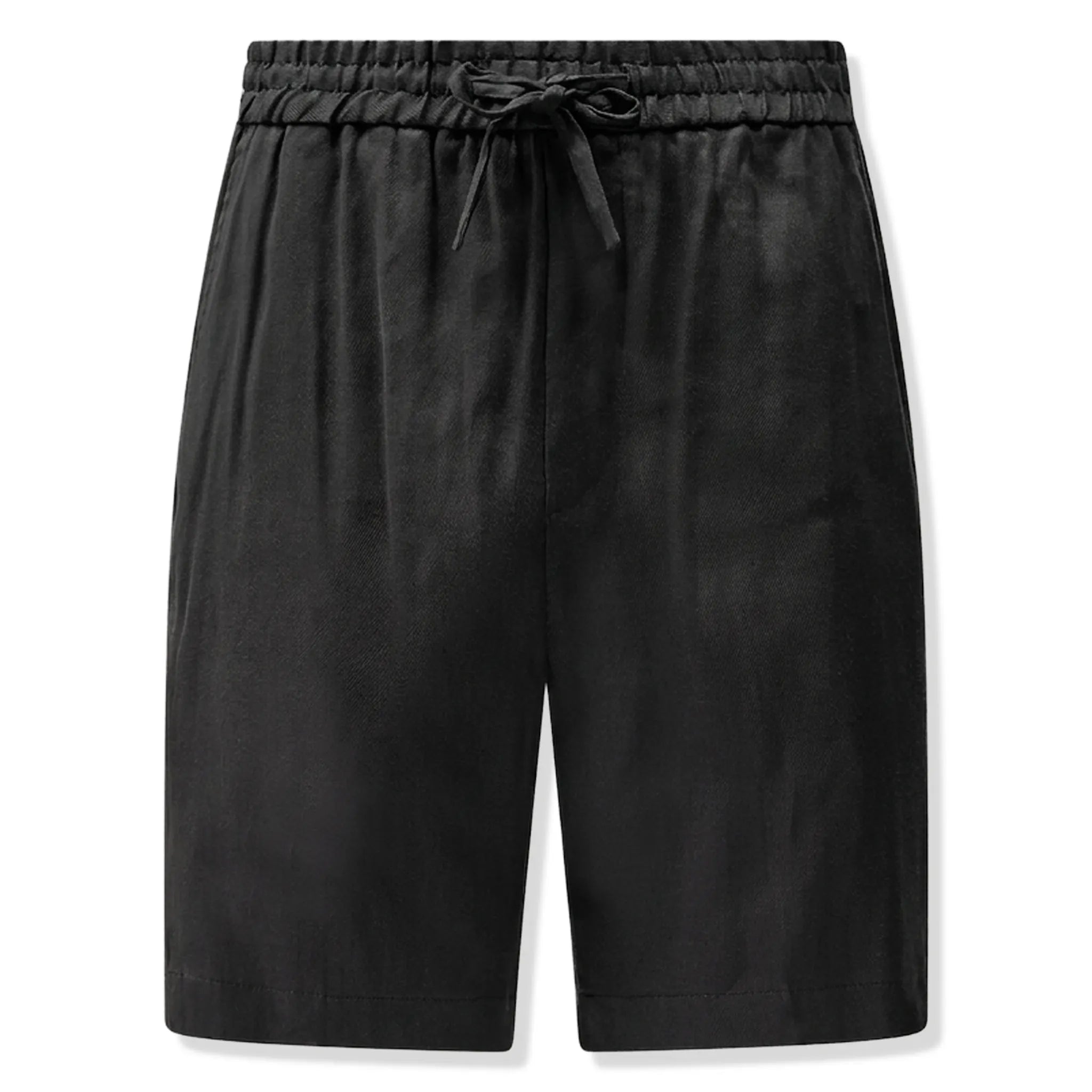 Front View of Peckham Rye Marina Linen Blend Bermuda Black Shorts